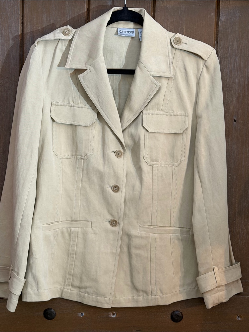 Chico’s  Women's Utility Jacket - Cream size 1 silk blend size 1
